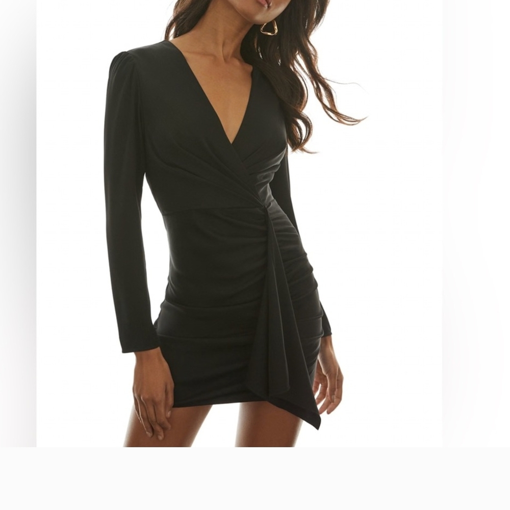 NWT: Babaton Encore Black Ruched Wrap Dress